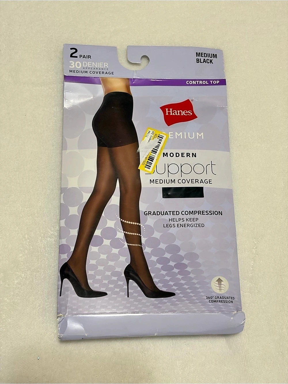 Hanes Premium Modern Support 30 Denier Graduated Compression Tights Black Medium